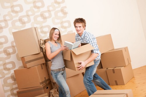 Packed boxes and household items prepared for a removal service in Hire